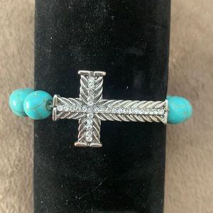 Turquoise and rhinestone Cross bracelet
